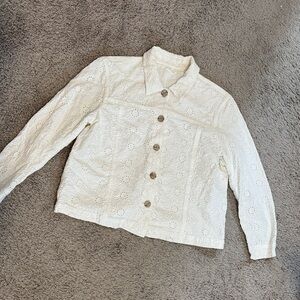 Elegant White Eyelet Jean Jacket